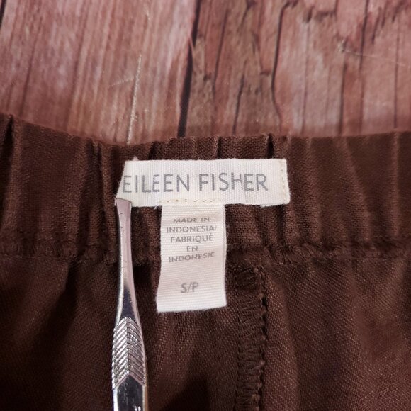 Eileen Fisher Womens Small 100% Organic Linen Wide Leg Pull On Pants Brown - Picture 7 of 12